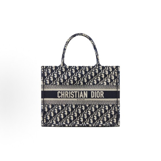 DIOR BookTote, large-capacity Oblique handcrafted Tote bag, shopping bag, medium-sized handbag, women\'s denim blue